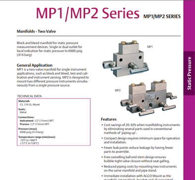MP1/MP2 - 2 Valve B&B SP Manifolds